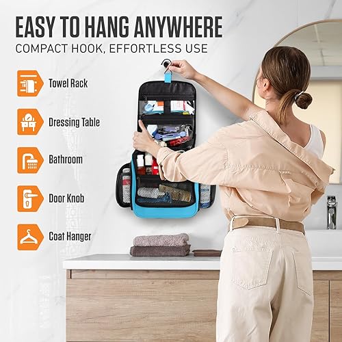 Vista 140 de VENTURE 4TH Neceser de viaje colgante para mujeres y hombres, organizador de viaje con compartimentos expandibles y bolsa transparente extraíble