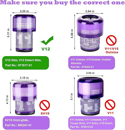 Miniatura 5 de Xeanerol Paquete de 3 filtros de vacío de repuesto para Dyson V12 Slim y Dyson V12 Detect Slim Absolute Extra, limpieza total, aspiradora esponjosa,