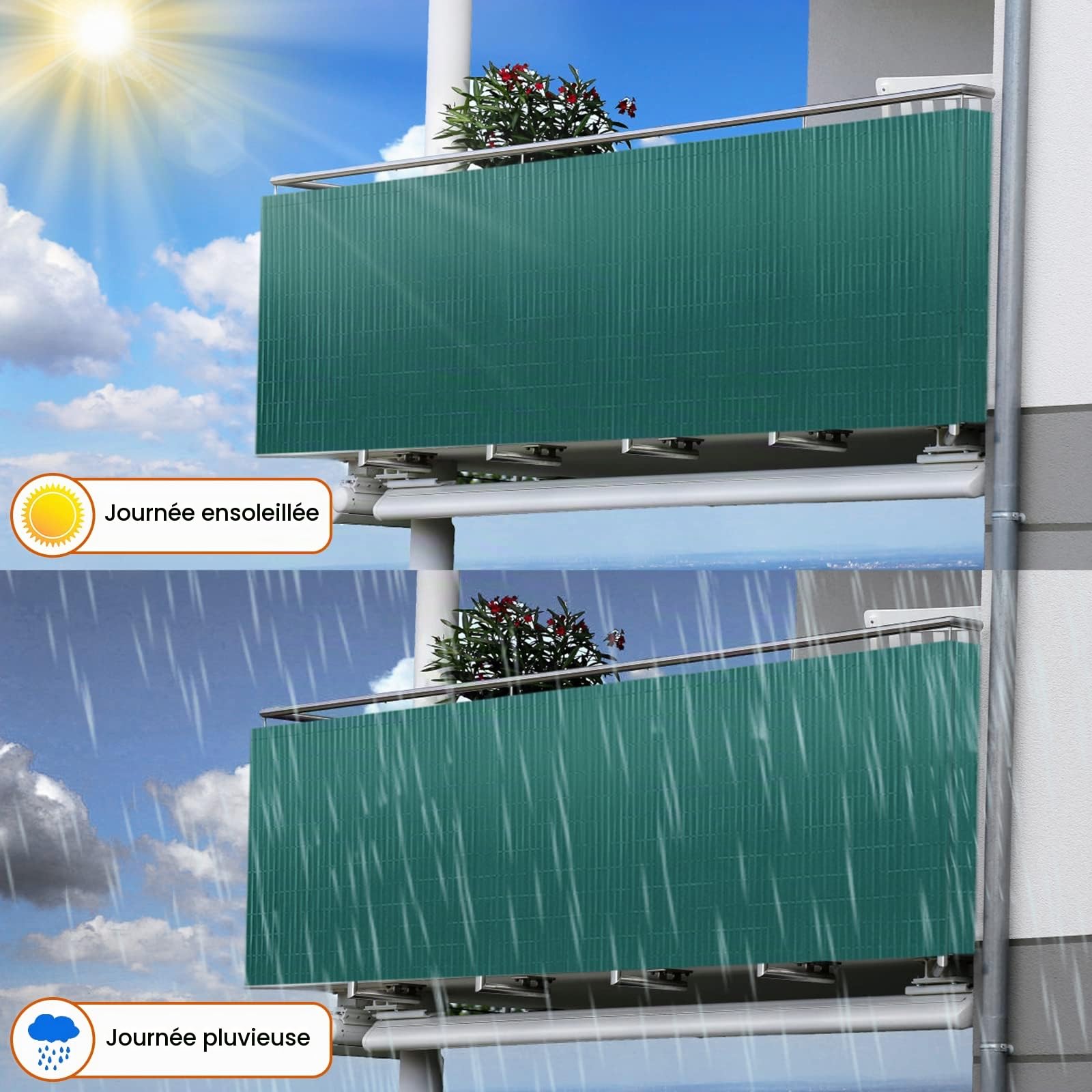 FIVMEN Canisse en PVC Brise Vue 180 x 300 cm Clôtures avec Serre-Câbles Protection Contre le Vent Imperméable Sans Perçage pour Jardin, Terrasse - Vert