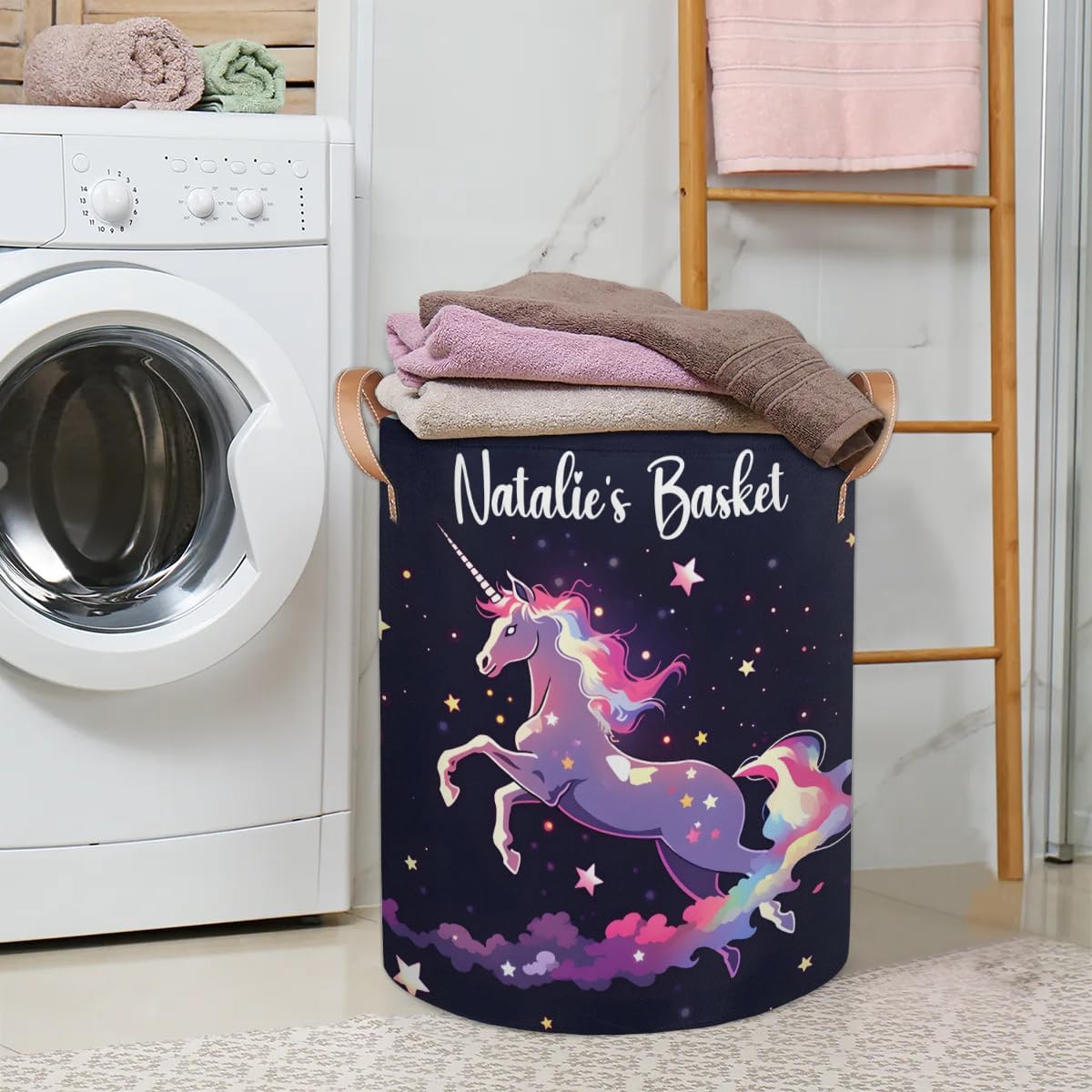 Personalized Laundry Basket, Custom Gift Laundry Hamper, Collapsible Nursery Waterproof Laundry Baskets, Dirty Clothes Toy Hamper with Handles Colorful Unicorn