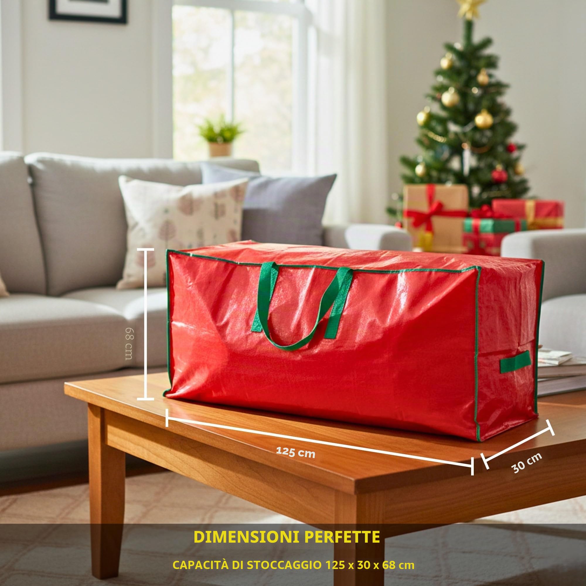 Borsa per la conservazione di alberi di Natale artificiali, smontati, fino a 2,6 m di altezza, resistente, impermeabile, con cerniera e manici per il trasporto