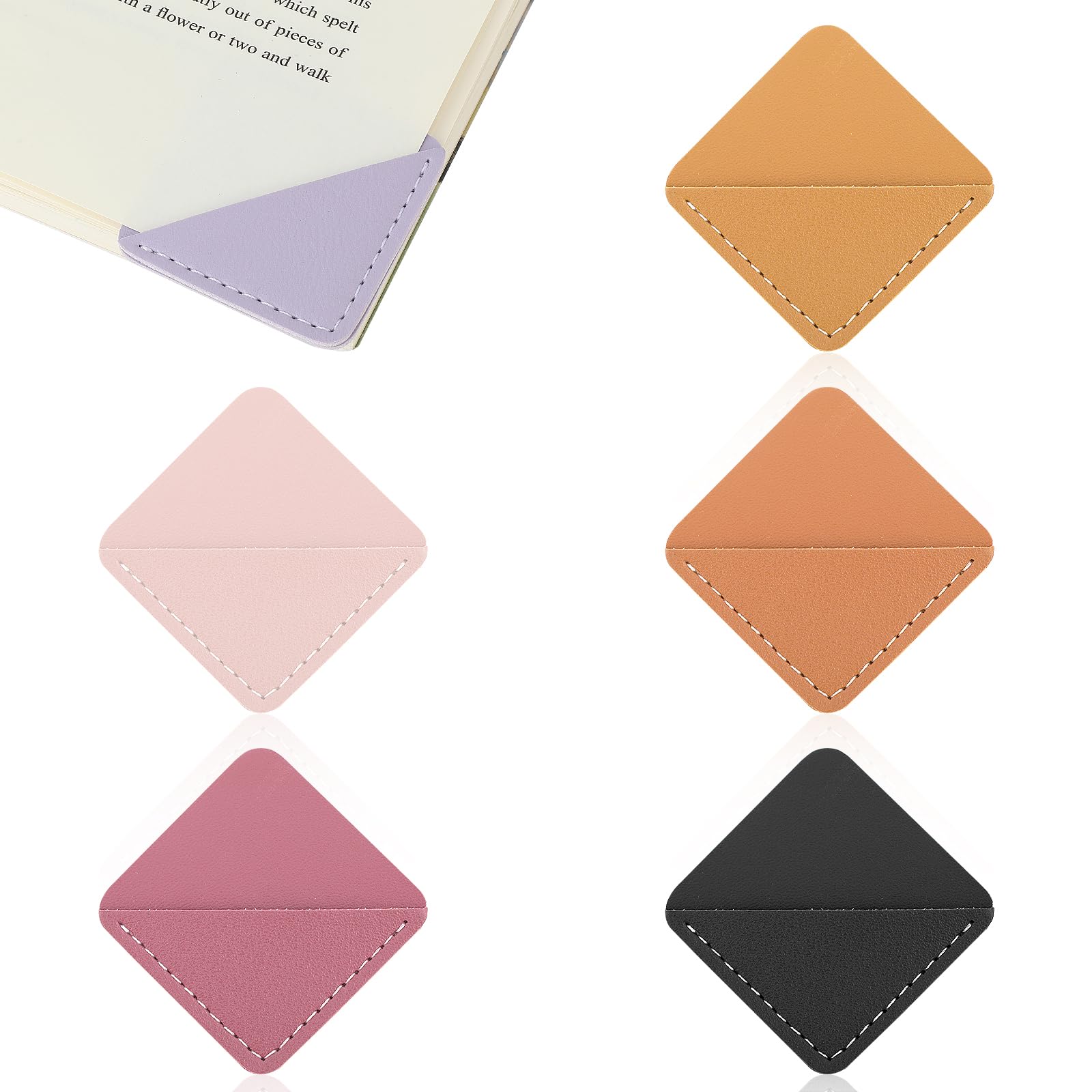 GEEHUA 6Pcs Leather Corner Bookmark, Cute Book Marks Square Page Bookmarks for Book Lovers Book Accessories for Office School Home Women Men
