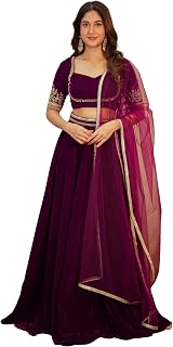 TRENDMALLS Women's Velvet Embroidery With Sequence Work Lehenga Choli Unstitch Blouse with Dupatta For Women (L330-Purple-... Price In India