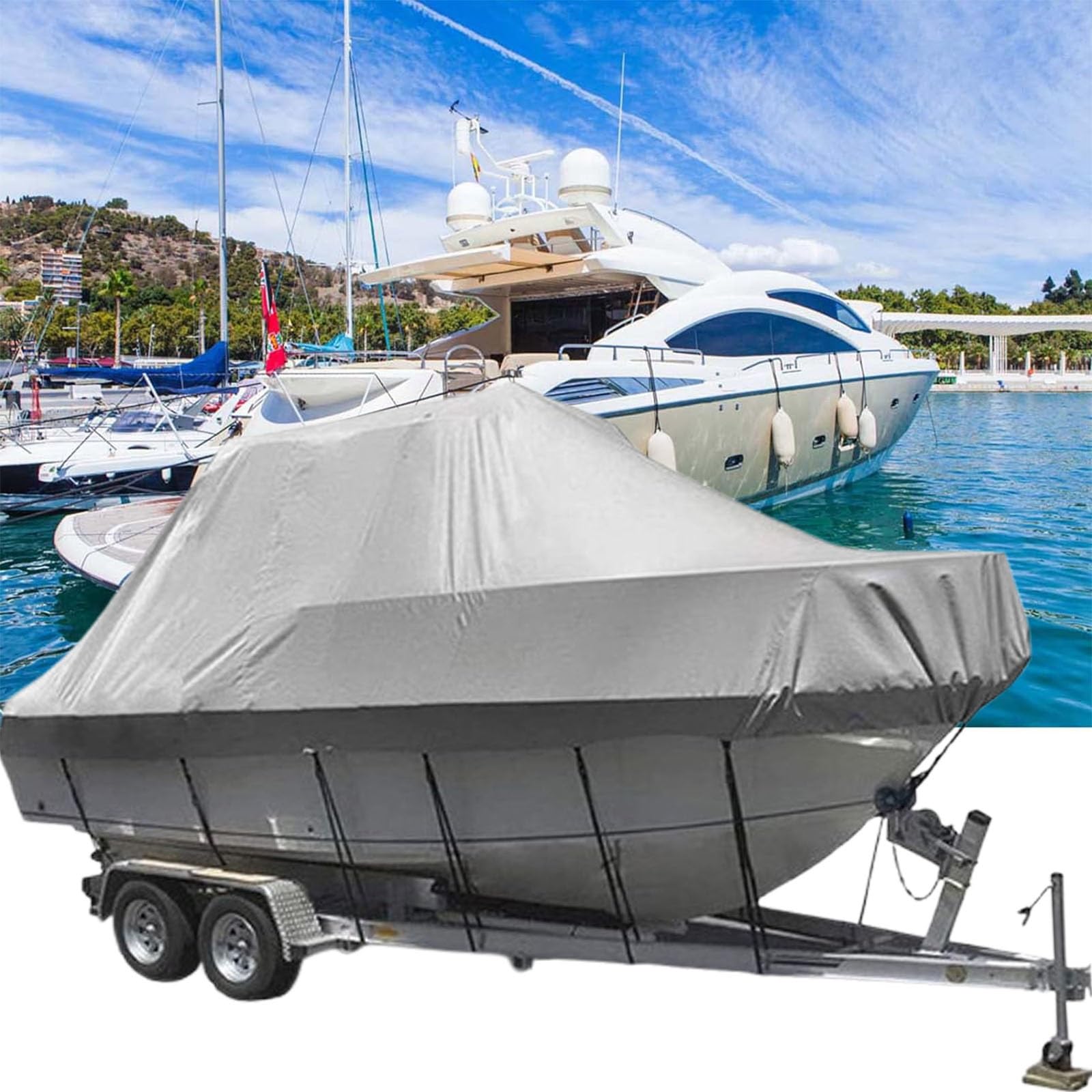 Copertura Impermeabile per Barche,Telo Copri Barca Telo per Barca Impermeabile Anti UV Telo da Barca Universale Copri Barca Adatto a Scafo a V,Tri-Scafo(Gray,14-16FT)
