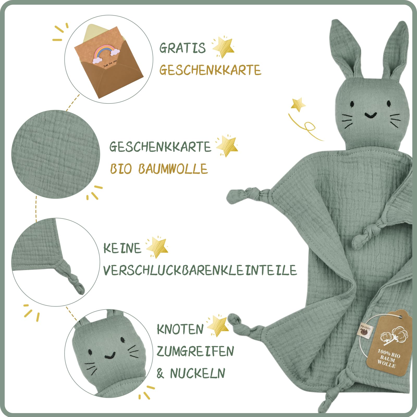 Regalo de bebé para niño y niña, Regalos Personalizados para bebé, Regalo de bebé para Nacimiento con Anillo de dentición de edredón, edredón de 100% algodón, Juego de paños para eructos