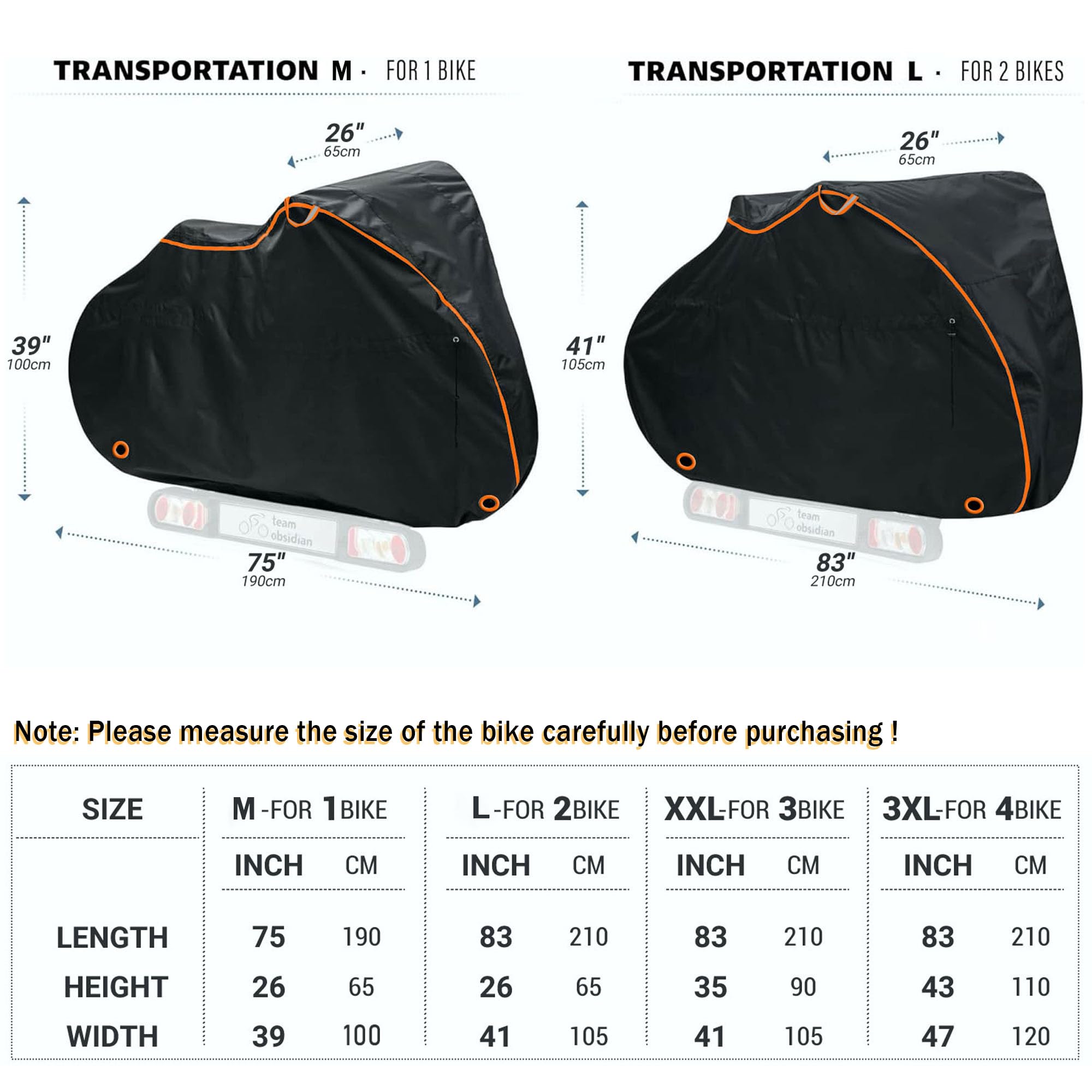 Bike Cover Outdoor Waterproof Transport Rack Storage Bicycle Cover,Rain Dust Resistant Wind Proof Lock Hole UV Coated,75L x 39W x 26H Inch (Black)