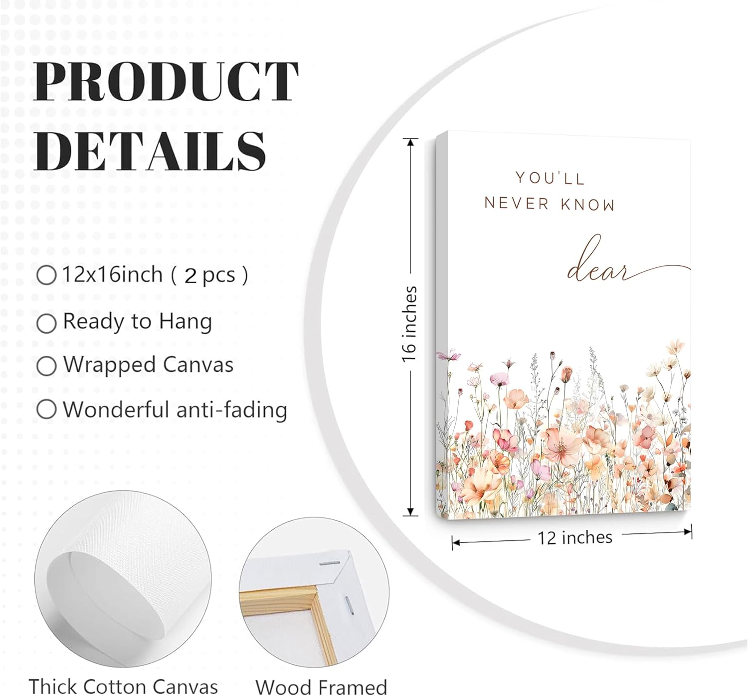 2Pcs Wildflower Nursery Canvas Wall Art Pink Watercolor Floral Quotes Poster Print Flower Picture Wall Decor for Baby Kids Girl's Room Bedroom 12x16in Framed