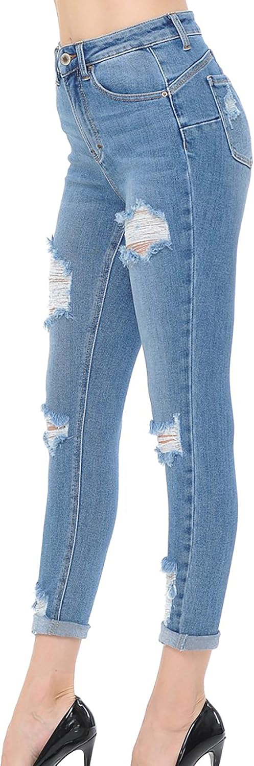 WAX JEAN Women's 'Butt I Love You' Push-Up High Rise Destructed Capri Jeans in Heritage Denim Fabric - Image 2