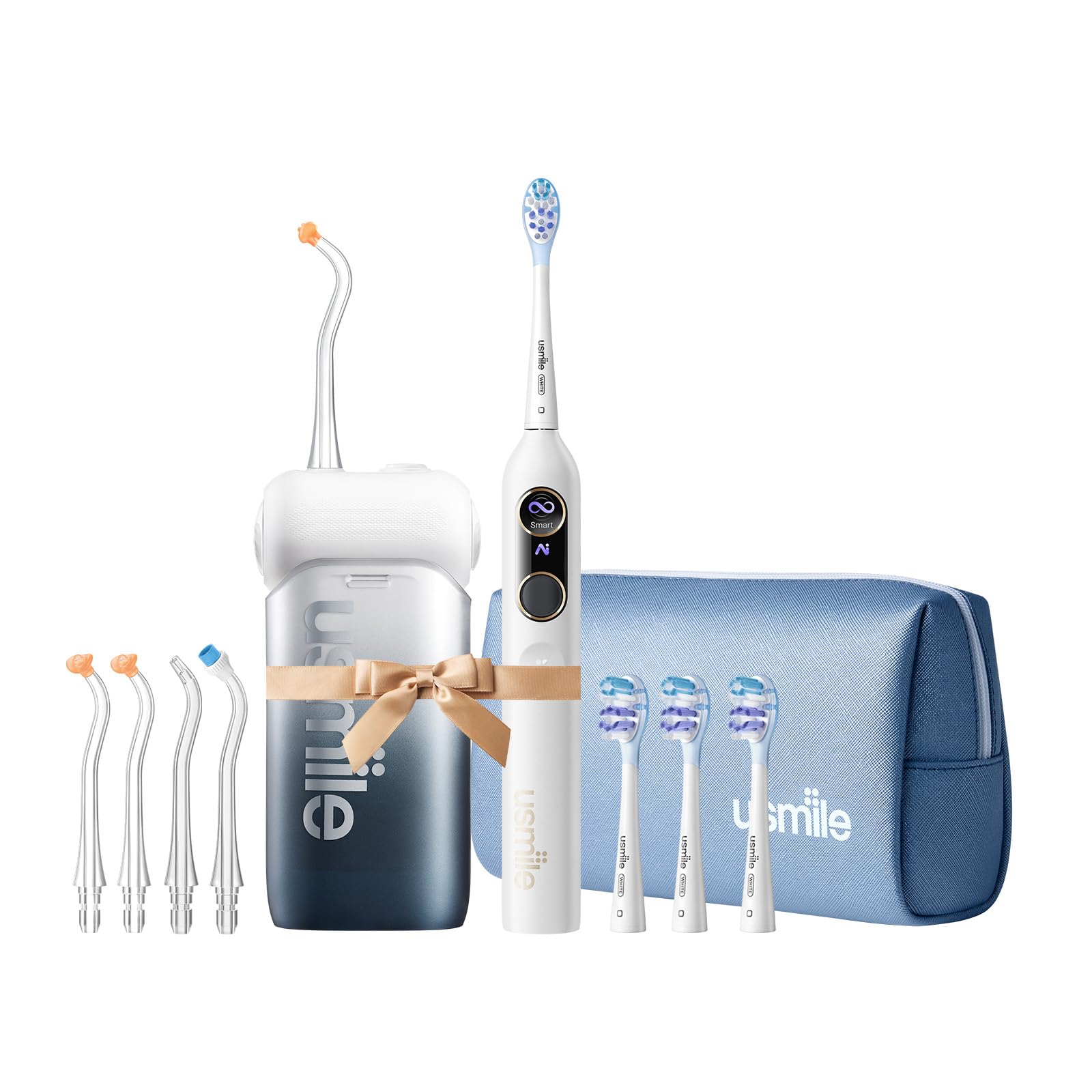 5-in-1 Bundle usmile C10 Portable Water Flosser Black Y10 PRO Smart Electric Toothbrush White S-Type Nozzles Replacement Brush