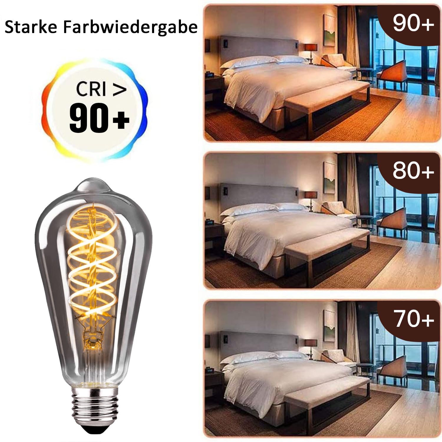 Edison Vintage Glühbirne E27, E27 LED Vintage Dimmbar 4W Retro Glühbirne LED Filament Lampe Warmweiß Ideal für Nostalgie und Retro Beleuchtung im Haus Café Bar, Rauchgrau Glas - 6 Stück （ST64YHS）