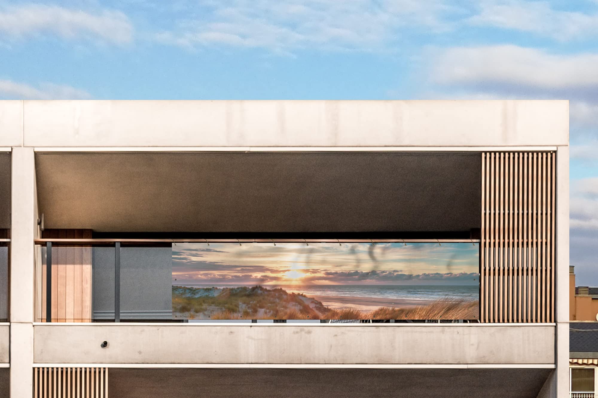 MuchoWow® Balkon Sichtschutz Sichtschutzmatte Balkonbanner Abdeckung für Terrasse Balkon Windschutz Blickdicht Wetterfest 300x80 cm Dünen - Nordsee - Sonnenuntergang - Niederlande - Ameland