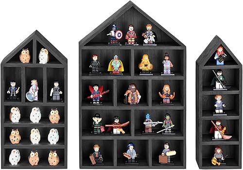 Miniatura 10 de Ikee Design Juego de 3 piezas de estante en forma de casa de madera con forma de cubículo, estante de exhibición, organizador de almacenamiento,