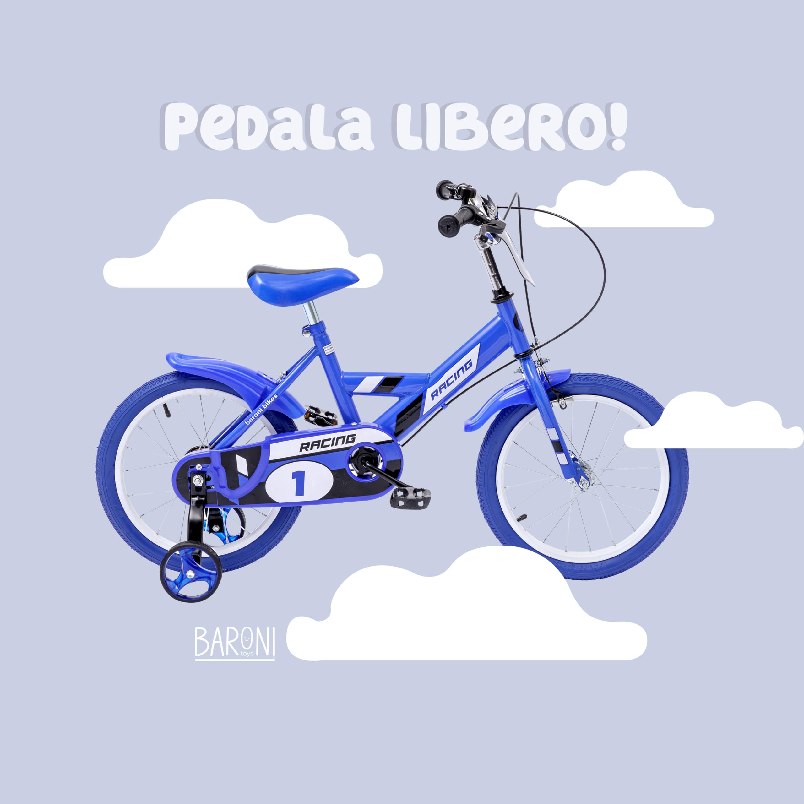 Baroni Toys Bicicleta Azul para Niños con Ruedas Incluidas, Bicicleta Deportiva de Acero para Niños, Bicicleta con Ruedas para Niños, Bicicleta para Niños de 4 a 7 Años