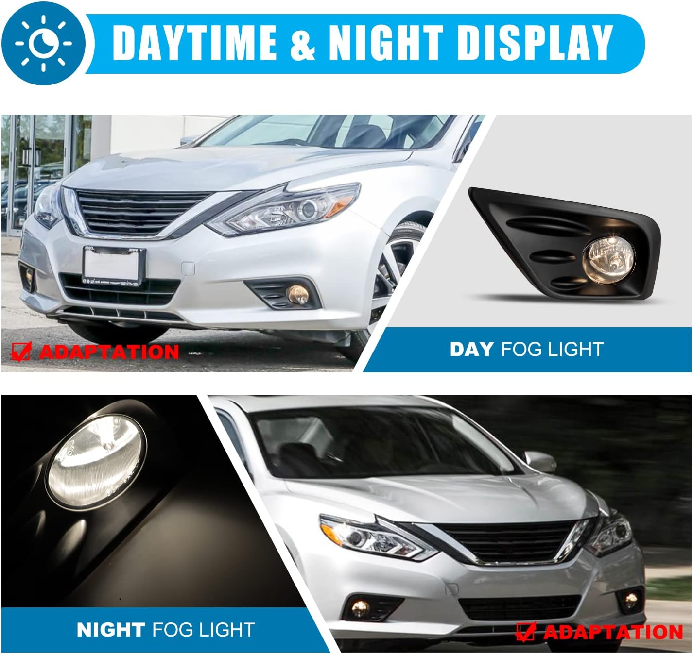 CPW Fog Lights Compatible with [2016 2017 2018 Nissan Altima 4 Door Sedan] OE Replacement Driving Fog Lights Pair + Wiring + Switch Kit