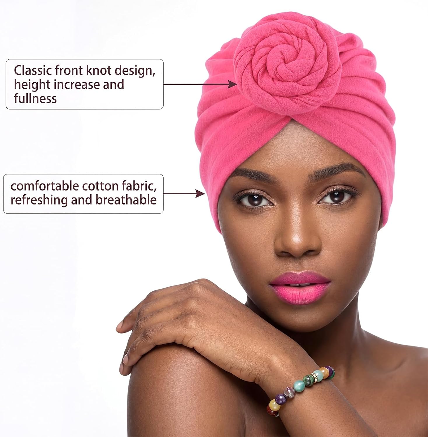 8 Pcs Women Turban African Pre Tied Bonnet Hairwrap Flower Knot Bonnet Beanie Cap Turban Head Wraps Headband Hat, Stretch Turbans Caps for Chemo Hair Loss, Head Scarf Beanie in 8 Colors