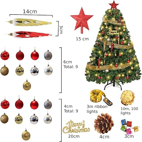 Miniatura 3 de Árbol de Navidad artificial de 4 pies con 100 luces LED y adornos surtidos, exquisitas decoraciones de Navidad para interiores y exteriores,