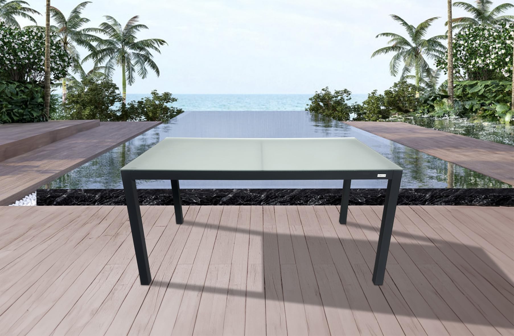 MOMMA HOME Mesa Jardin Aluminio y Cristal TempladoMesa Comedor Rectangular de Exterior 6 Personas Aire Libre Medidas 150x90x74 cm (Gray)