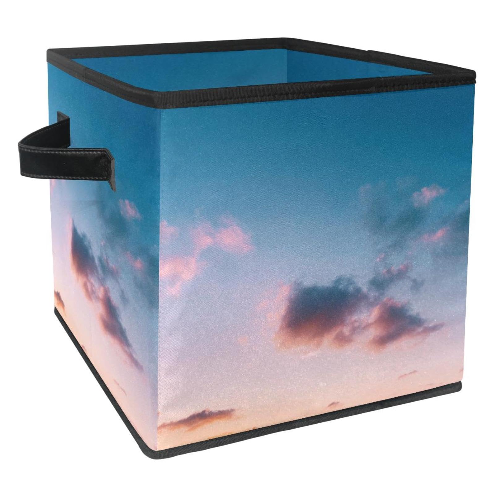 Boîte de rangement cube pliable en tissu rose nuit avec poignées pour le placard