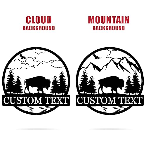 Miniatura 3 de Custom Outdoor Bison Circle Monogram Sign  Lone Bison Decor  Bison Camp Sign  Buffalo Decor  Bison Name Metal Sign  Gift for Him