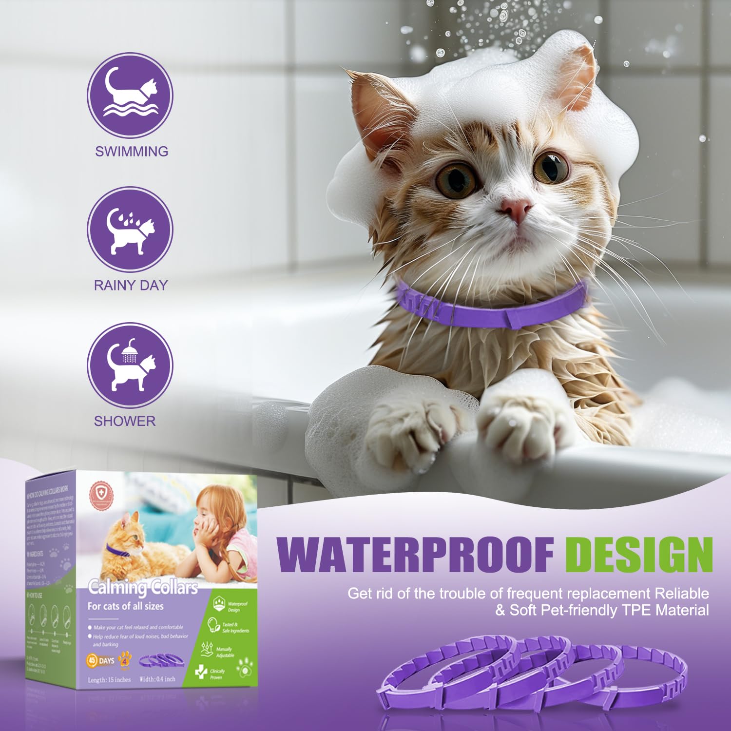 Calming Collar for Cats | Calming Cat Collars Adjustable Soother Anxiety Relief & Stress | Comfort Cat Calm Collars Water Resistant | Pheromone Collar for Cats Rapid Effect Lasts 45 Days (Purple) - image 6