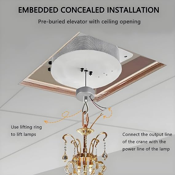 Electric Motor Winch Lighting Lifting, 2 in 1 Chandelier Hoist Lift Setup, 40-230KG Electric Chandelier Hoist w/White Decorative Cover & Remote & Wall Switch for Lamp Cleaning 40KG
