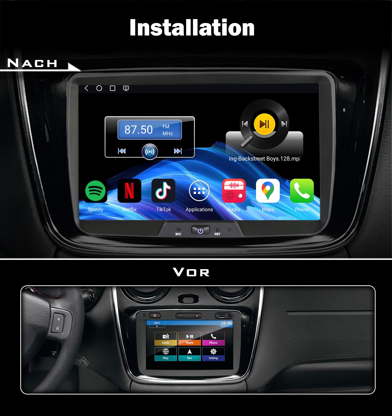Erisin 8" Qualcomm 8-Kern 4GB+64GB Autoradio Bluetooth Android 14 GPS Navi für Renault Dacia Duster Sandero Logan Dokker Lodgy CarPlay Android Auto WiFi 4G OBD2 RDS DAB+ DSP Lenkradsteuerung Canbus