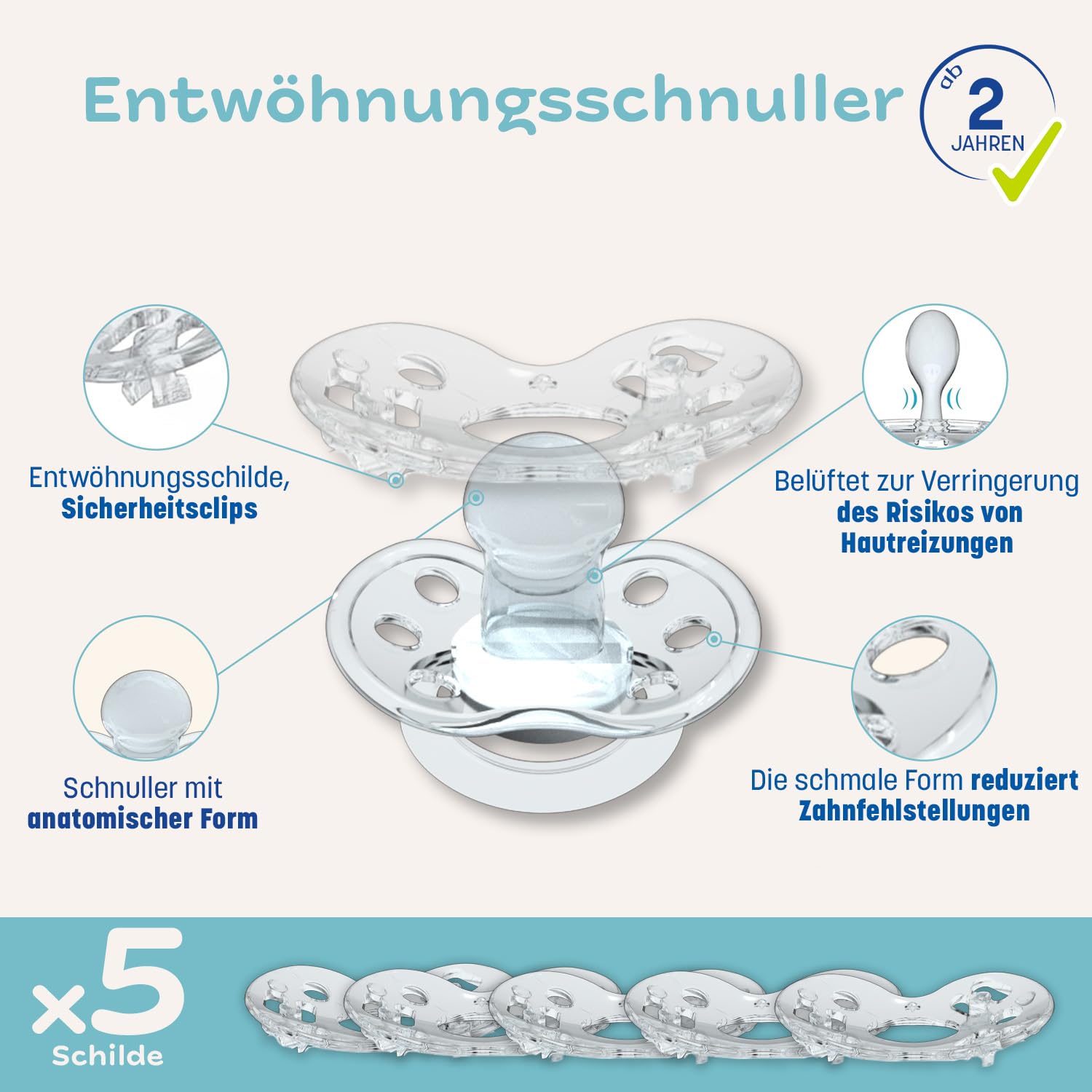 CLIPP Set – Entwöhnungsschnuller Sterne + 5 Entwöhnungsschilde zur schrittweisen Abgewöhnung + Gebrauchsanweisung – Spielerisch, einfach & sanft – Patentiert – Entworfen in Frankreich – Ab 2