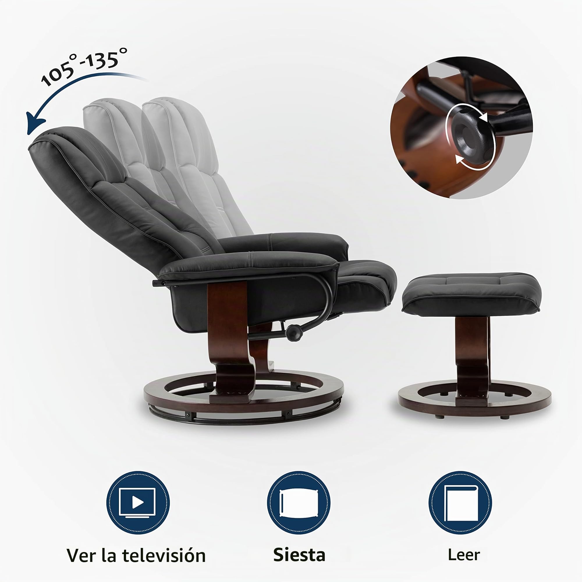 M MCombo sillón reclinable con Taburete, sillón TV Giratorio 360° con función reclinable, sillón TV Que soporta hasta 120 kg, sillón reclinable Moderno para salón, 9019