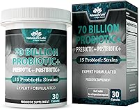 Vista 1 de NaturaLife Labs Probióticos 70 mil millones de CFU – 15 cepas con prebiótico y postbiótico orgánico – Fórmula 3 en 1 – 30 cápsulas veganas
