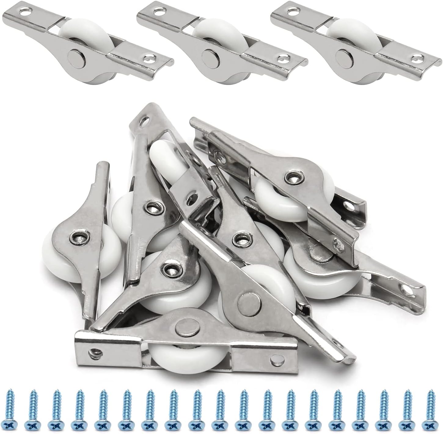 10Pcs Sliding Door Window Pulley 0.91" Wheel Dia Nylon Electroplating Single Wheel Stainless Steel Shell for Sliding Door Window Cabinet Silver White