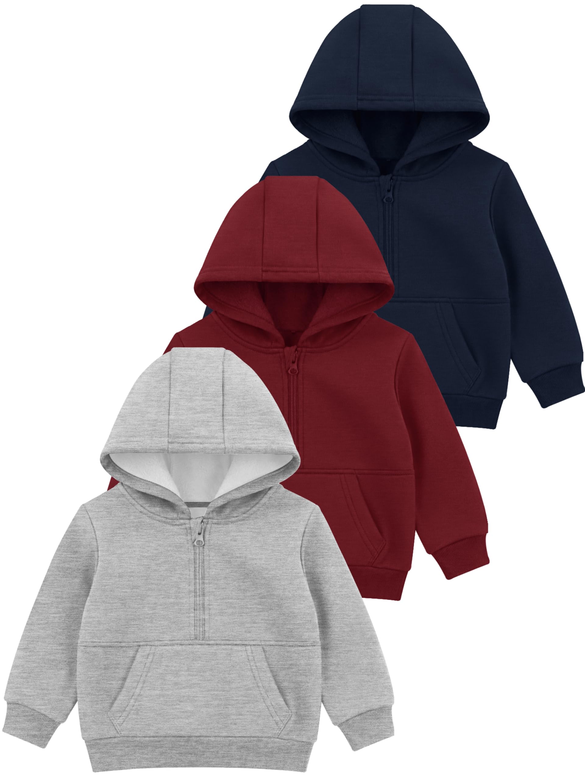 Cooraby 3 Pack Baby and Toddler Boys Half Zip Fleece Hoodie Sweatshirts