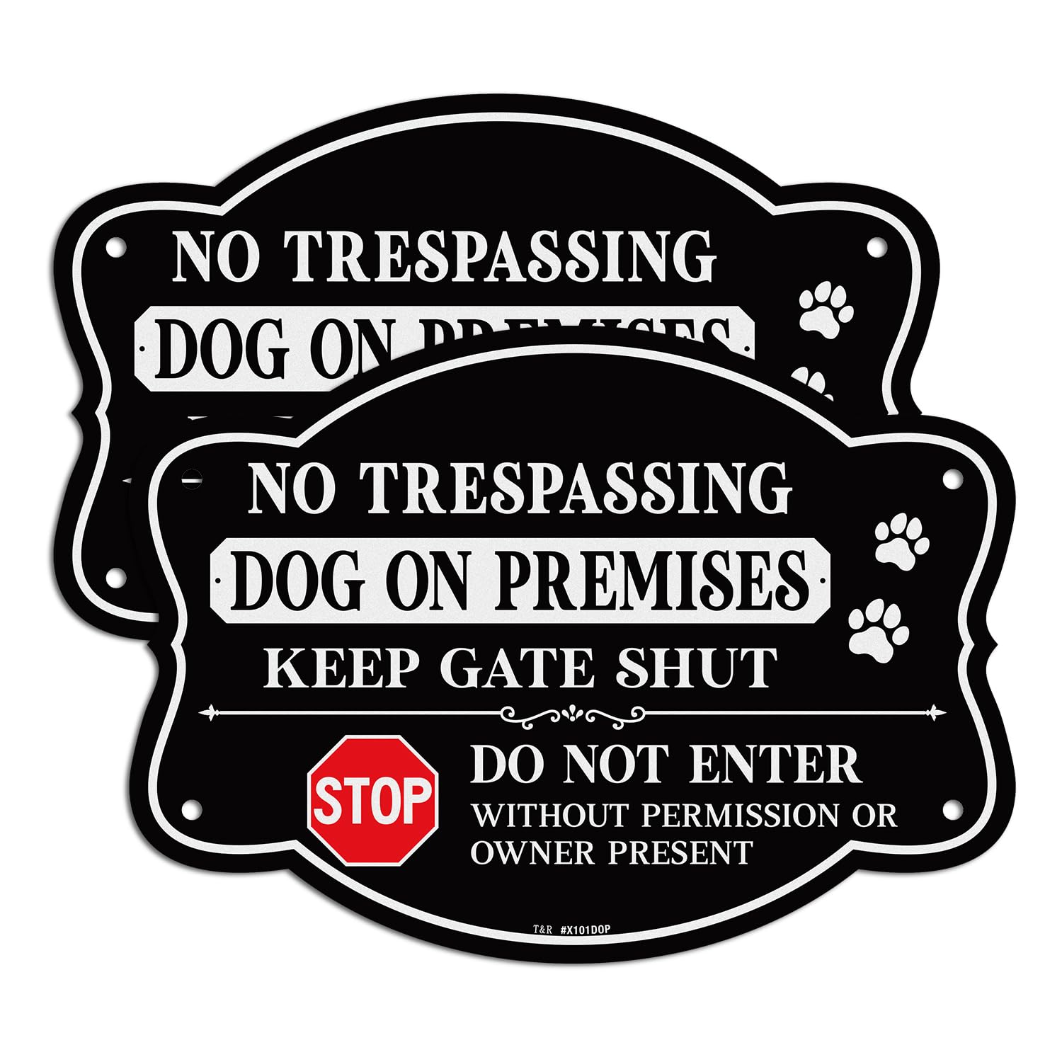 T&R 2 Pack 9.5 x 6.8 Inches Aluminum Reflective No Trespassing Signs - Dogs On Premises, Do Not Enter - UV Protected, Waterproof, Weatherproof, Fade