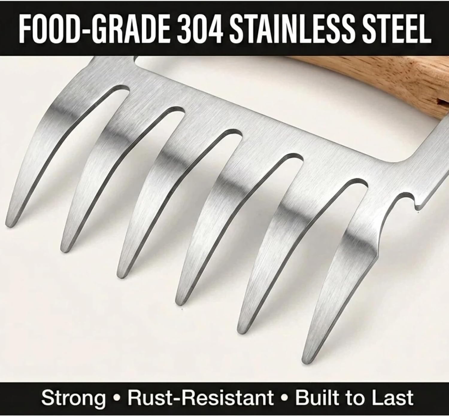 Meat Shredder Claws, Bear Claws Meat Shredder for Pulled Pork & Chicken, 304 Stainless Steel Meat Claws with Wooden Handles, BBQ Tool Gift image 5