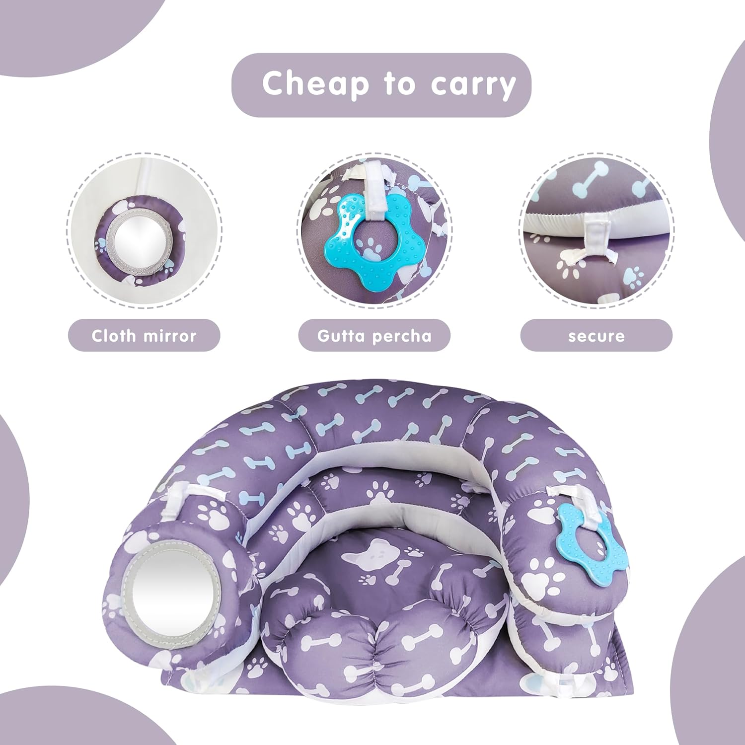 Tummy Time Mat & Seated Support Pillow, Baby Tummy Time Playmat for Newborns, with Detachable Support Pillow and Toys (Gray) - Image 2