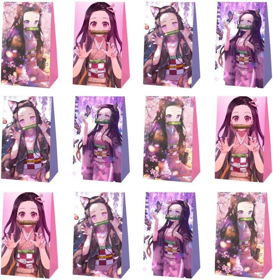 SDONY 12pcs Demon Party Favor Gift Bags Goodie Bags, Nezuko Party Supplies for Kids Birthday Decorations image 4