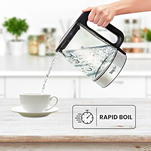 Miniatura 3 de Total Chef - Hervidor eléctrico de 1.7 litros, caldera de agua caliente de vidrio y tetera sin plástico, sin BPA, 1500 W de ebullición rápida,