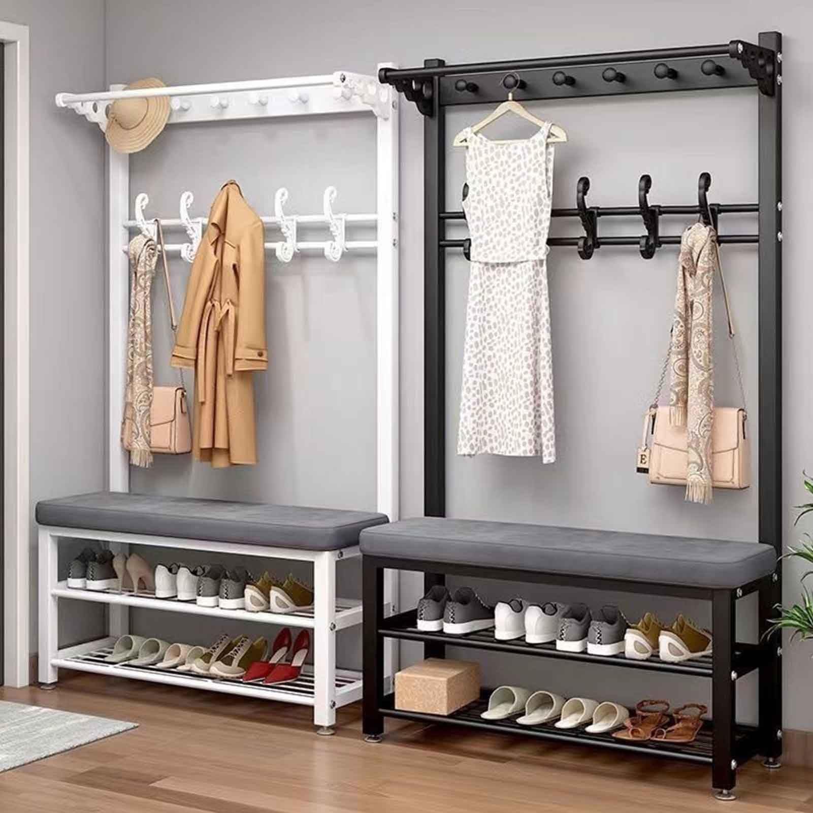 Lulive Garderobe Mit Sitzbank – 80x30x180 Cm, 17 Haken, 2 Schubladen, Weiß, Freistehend