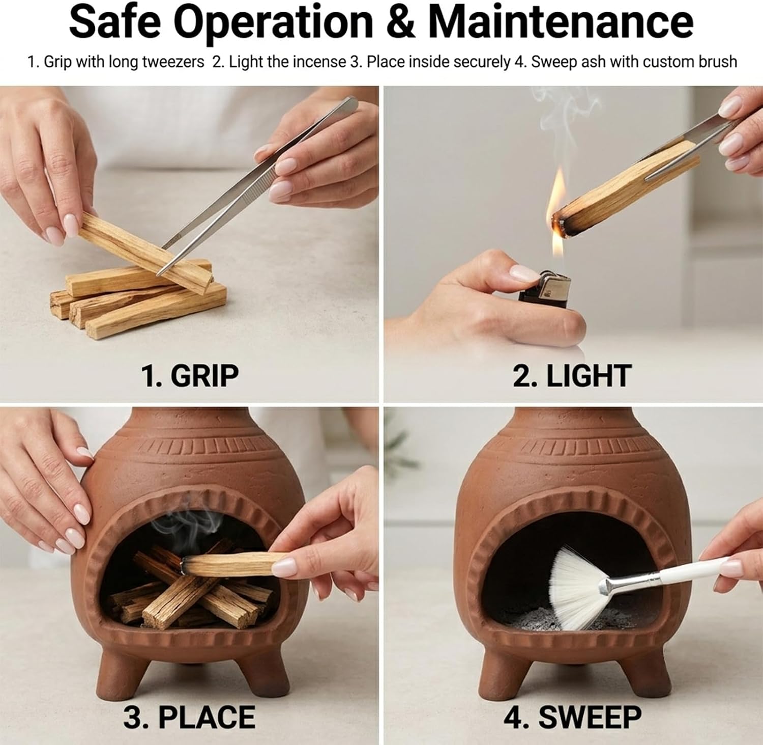 EATAKWARD Handcrafted Clay Incense Burner, Terracotta Palo Santo Holder, Unique Ash Catcher with Decorative Design for Aromatherapy and Meditation, Compatible with Sticks, Cones, and Sage (Terracotta)