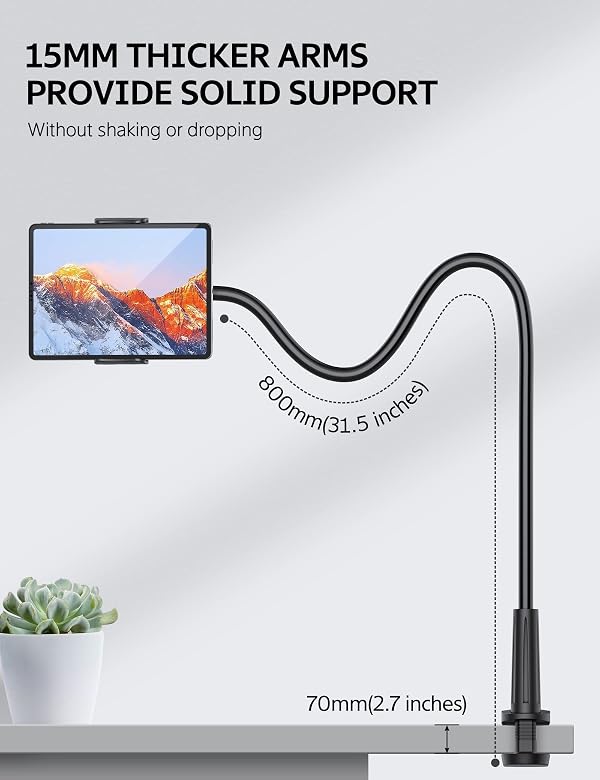 SHAWE Gooseneck Tablet Holder Phone Stand, Flexible Tablet Mount for Bed, 360 Adjustable Lazy Arm Holder Clamp Mount for iPad Air Pro mini, Samsung Galaxy Tabs, iPhone, Switch, 4.0~10.5" (Black) by SHAWE - Image 3