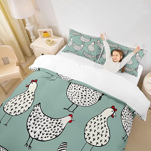 Miniatura 5 de Erosebridal Funda de edredón de pollo, funda de edredón de pollo de dibujos animados para niños y niñas, funda de edredón de animales de granja,