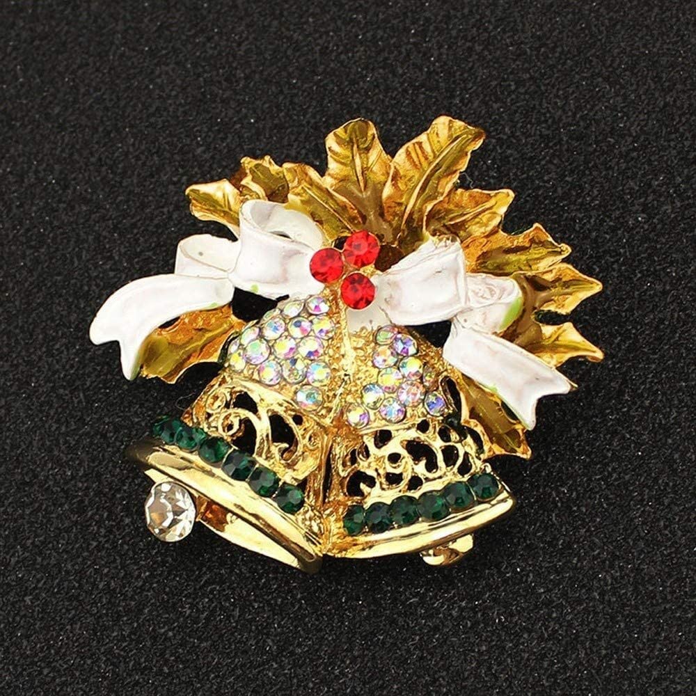 LZRHJN Brosche Broschen für Damen Goldfarbene Pin Bell Wild Brosche Kristall Weihnachtsschleife Glockenbroschen mit Strass Broschen für Damen