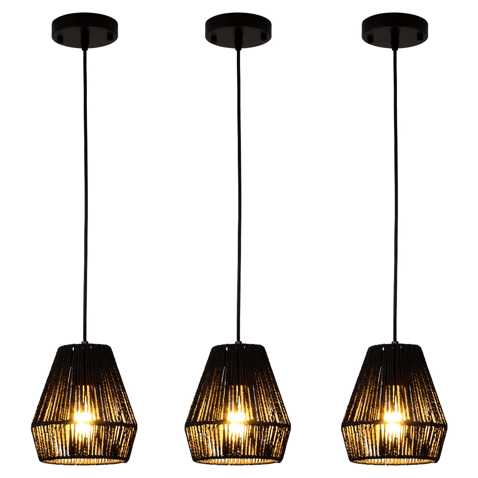 Photo 1 of *SEE NOTES  7" Woven Pendant Light, Black Rattan Pendant Lights Basket Light Fixture