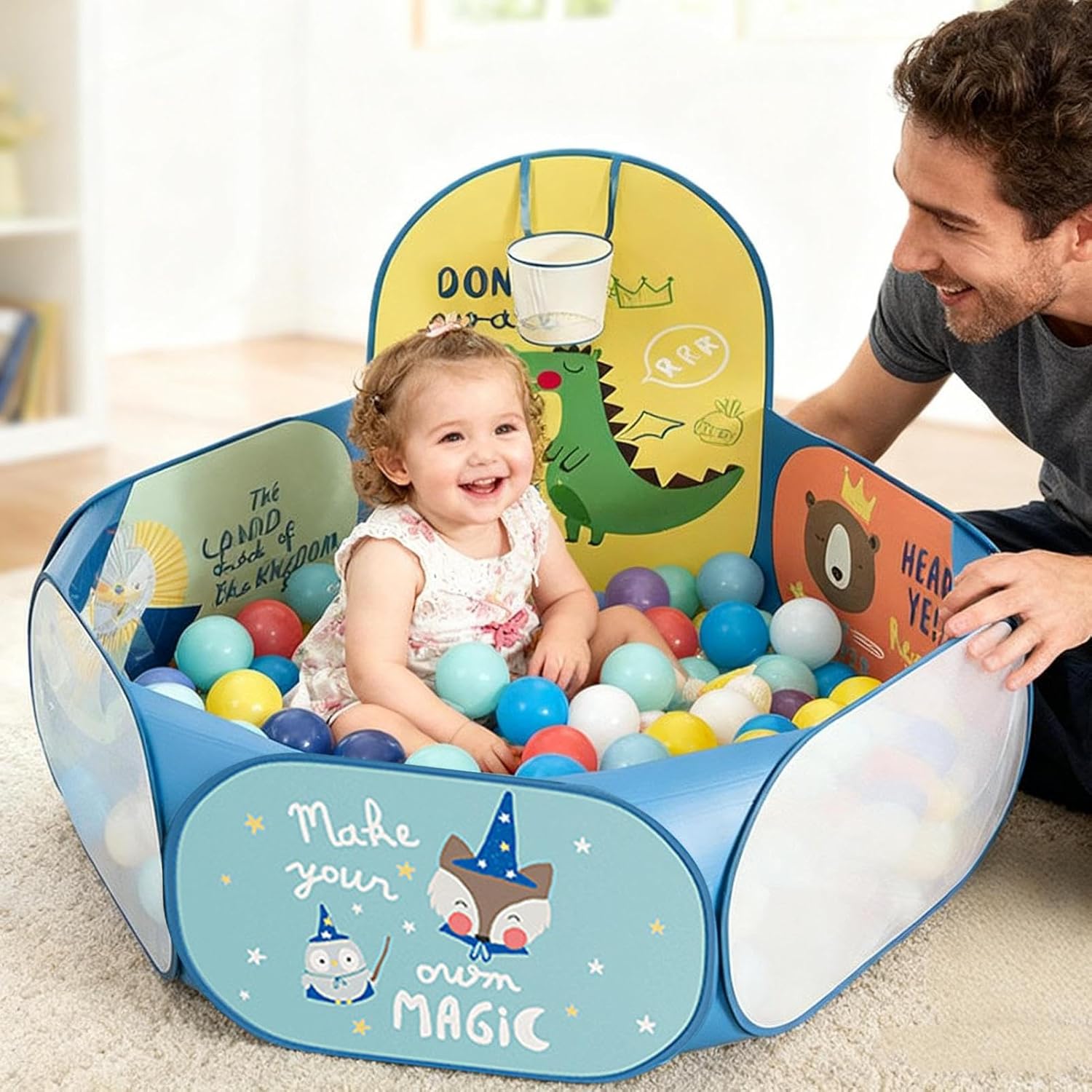 Foldable Ball Pool,Portable and Foldable Playground - Ball Pool with Basket | For Boys and Girls Indoor Outdoor Living Room Bedroom Playroom Nursery Kids