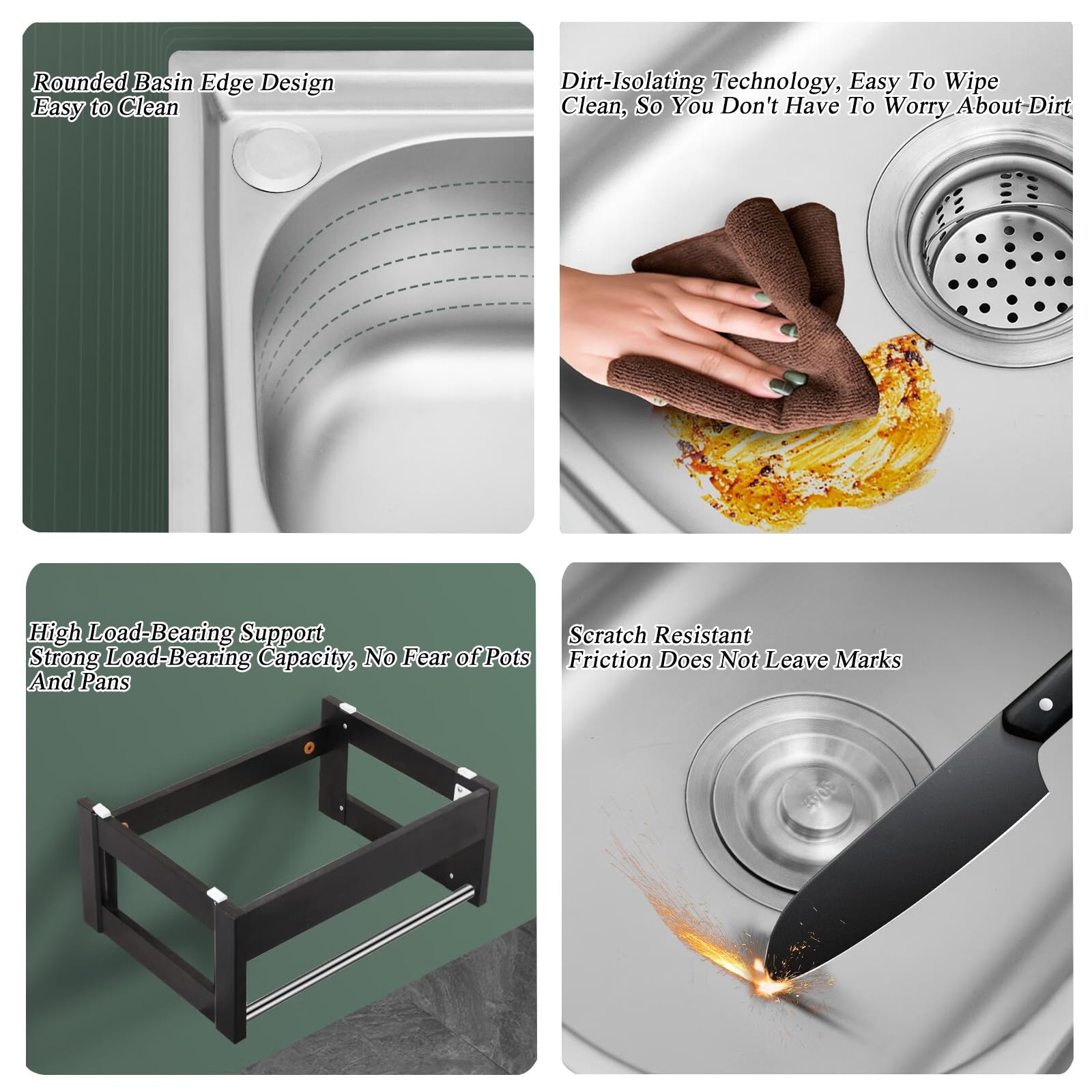 inless stalowy zlew Utili z kranem i aluminiowym i ściennym zlewem higienicznym do reurantów, hoteli, kuchni, do użytku na zewnątrz i wewnątrz, 50 x 40 cm