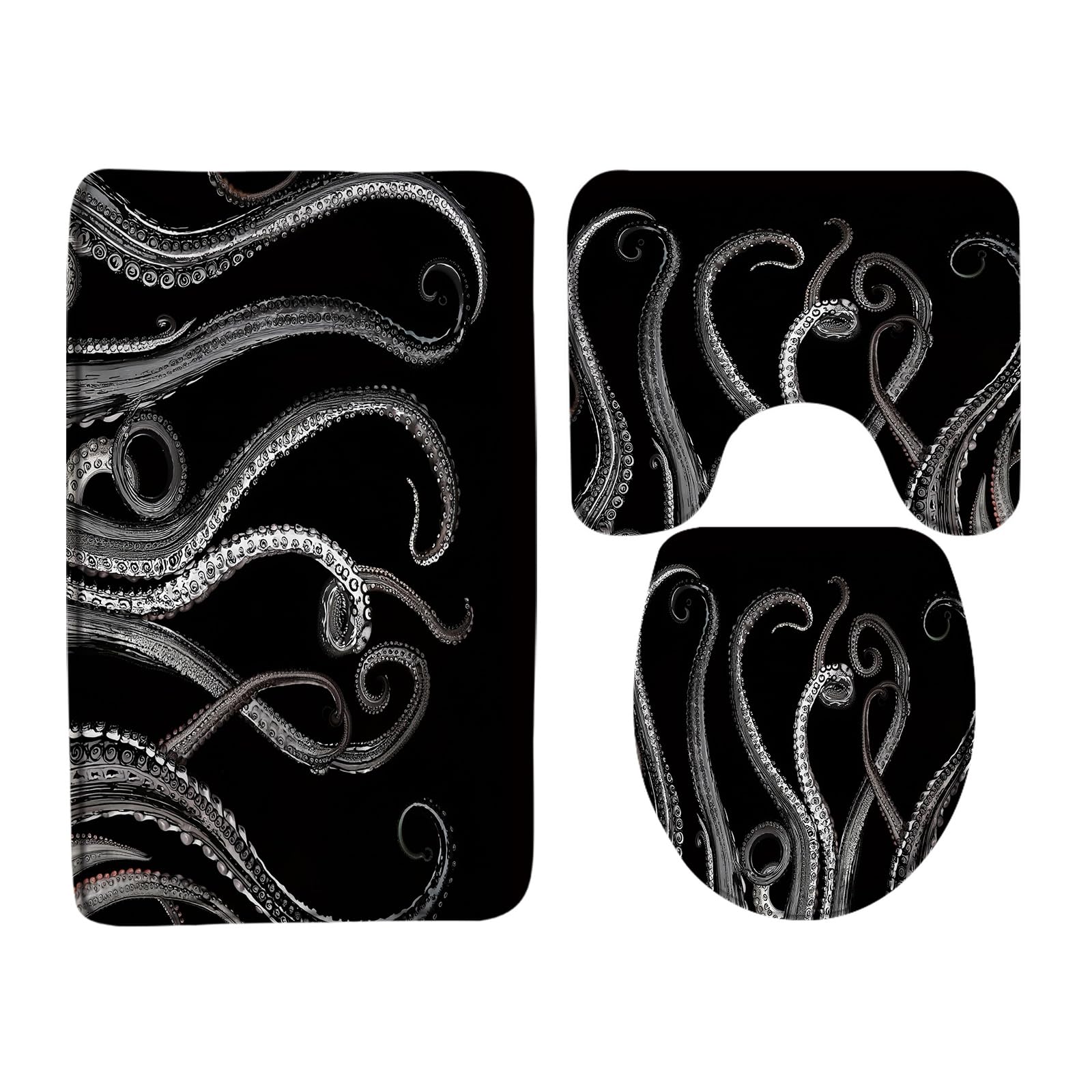 Photo 1 of 3 Piece Octopus Tentacles Bath Rugs Set, Nautical Ocean Kraken Rug