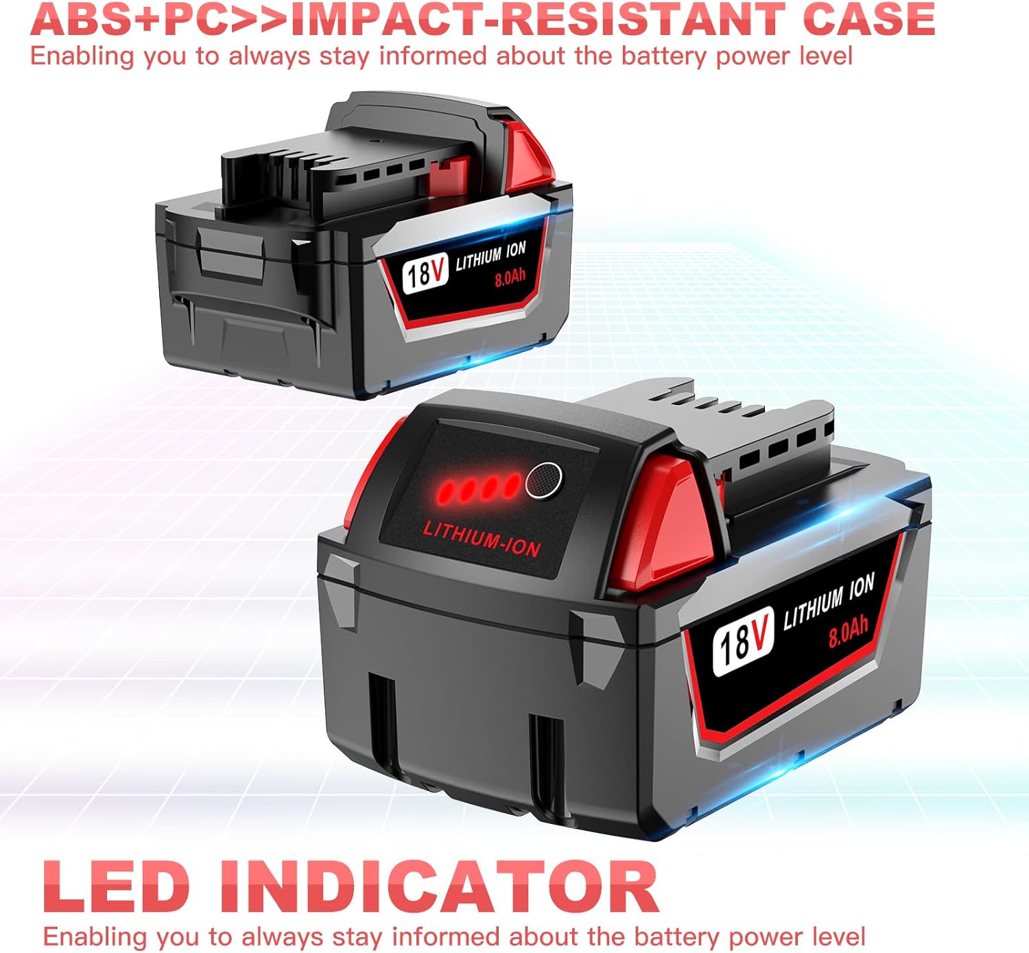 2 Pack 8.0 Ah M18 Batteries for Milwaukee 48-11-1860 18v Replacement 18 Volt Max Battery Cordless Tool 2646-22CT,2643-21CT,2641-21CT,2646-21CT,2646-20 Lithium-Ion Battery Pack - Image 4