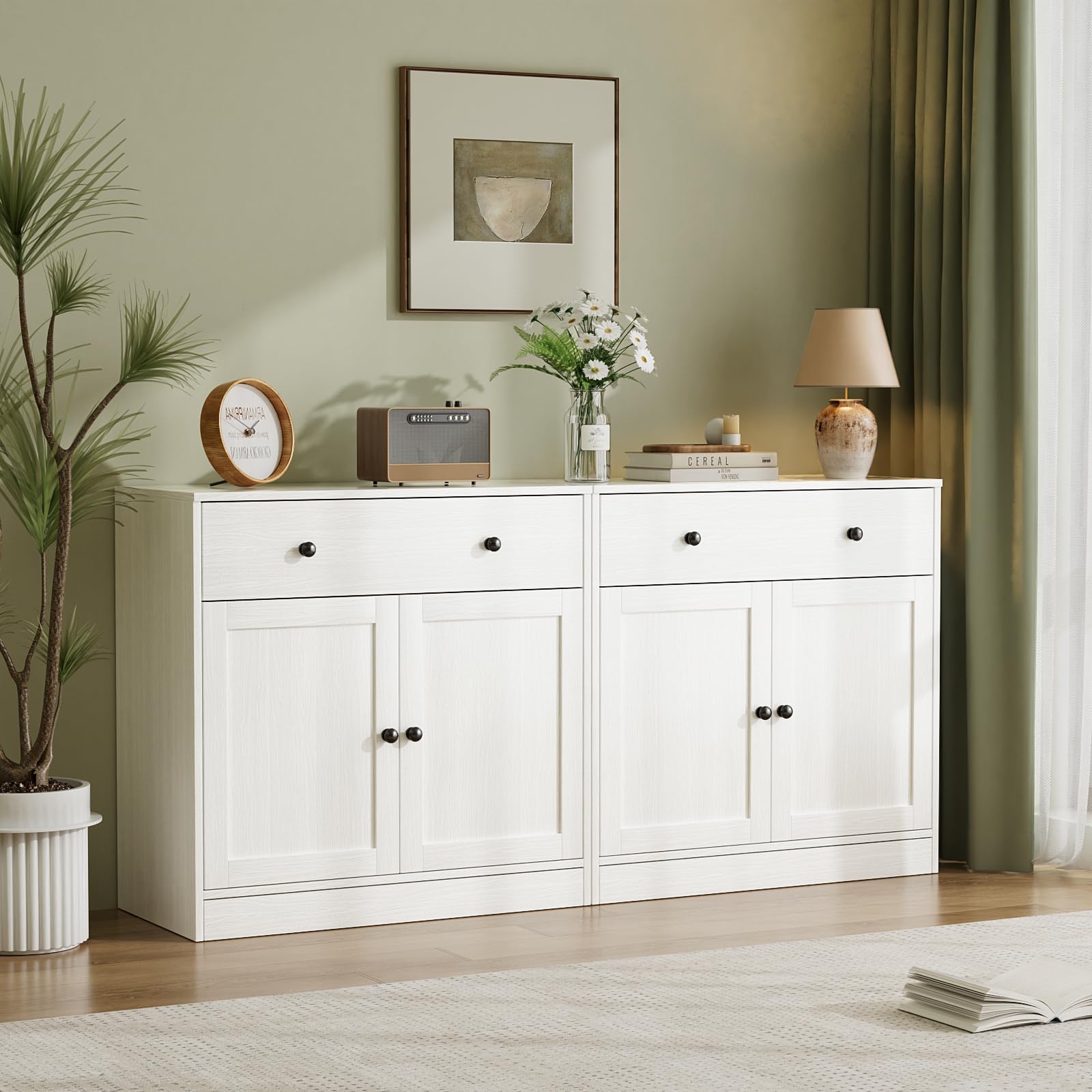 VOWNER Sideboard mit Schubladen, Kommode mit 2 Türen, Küchenschrank mit Arbeitsplatte, Buffetschrank, TV Board, Aufbewahrungsschrank für Wohnzimmer Schlafzimmer, 40 x 80 x 80 cm (Weiß, 1PCS)