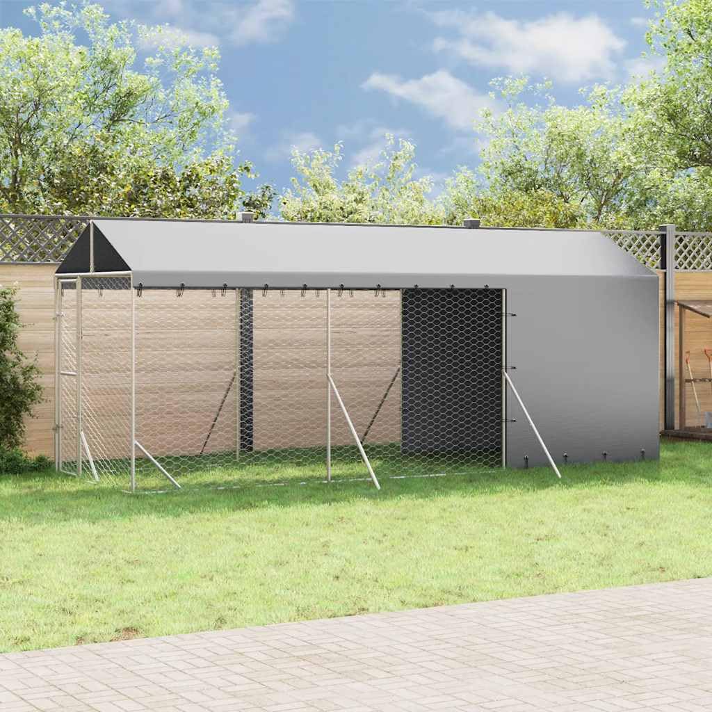 Perrera para perros al aire libre con techo plateado de acero galvanizado 2 x 6 x 2,5 m con puerta con cierre para perros, cachorros, animales pequeños, jardín, terraza, protección y seguridad