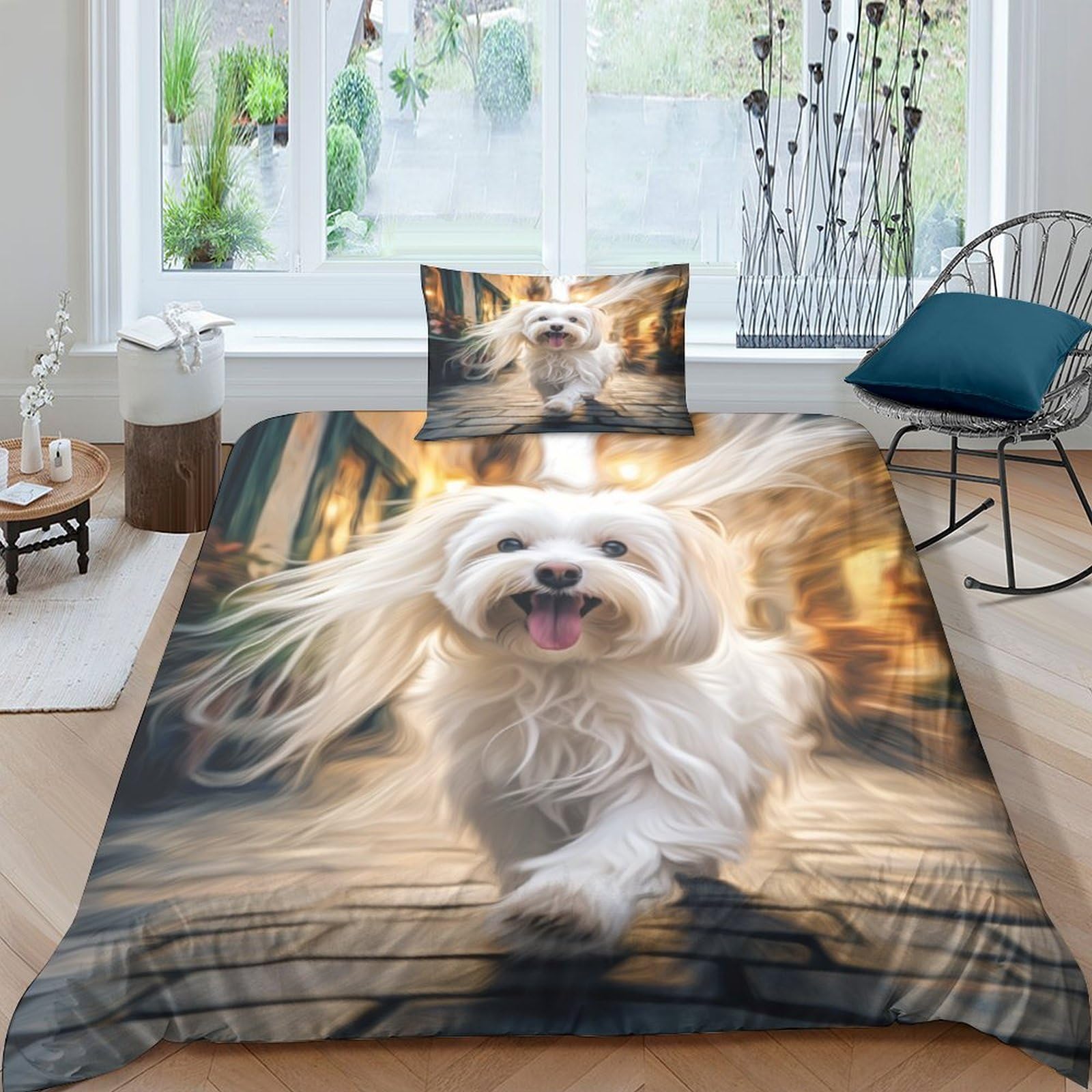 Parure de couette maltais 3D en microfibre premium avec fermeture éclair invisible