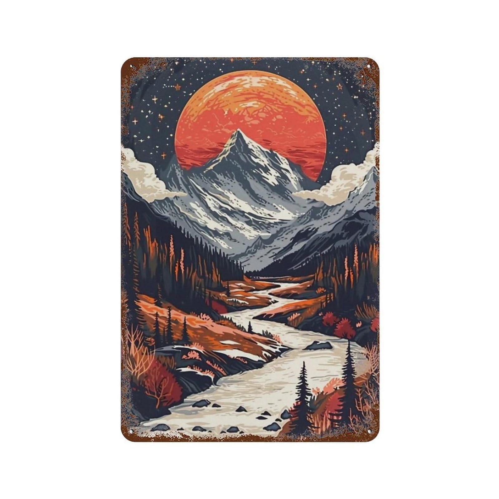 Wujhgrsg Style Snow Peak Sunset Vista 01 Wall Art Retro Iron Vintage Metal Tin Sign Poster Modern Decor For Home Cofffee Club Bar Shop 30X20cm